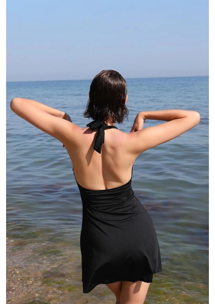 Kadın Likralı Şortlu Fiyonklu Elbise Mayo Kırmızı