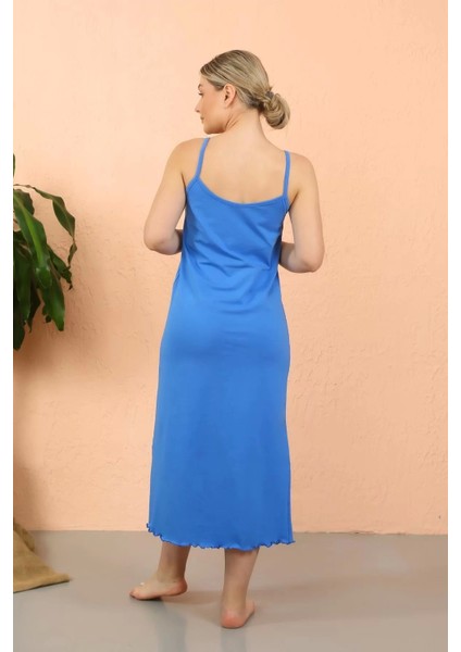 Kadın Ip Askılı Yırtmaçlı Uzun Mavi Gecelik fırsatları