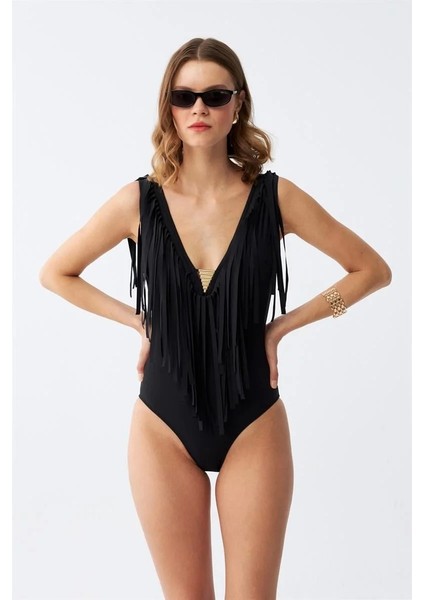 Kadın Püsküllü Mayo Siyah