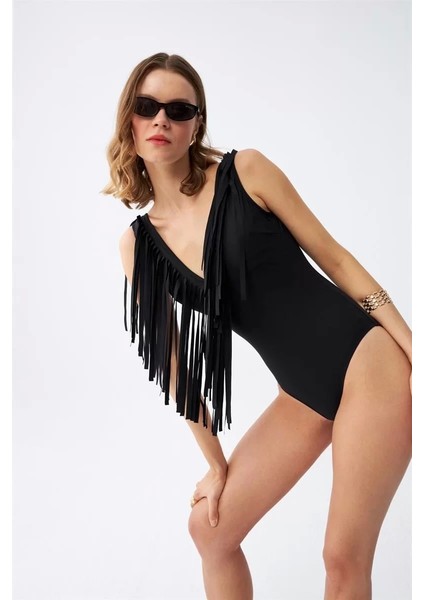 Kadın Püsküllü Mayo Siyah indirimleri