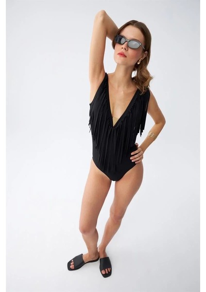 Kadın Püsküllü Mayo Siyah