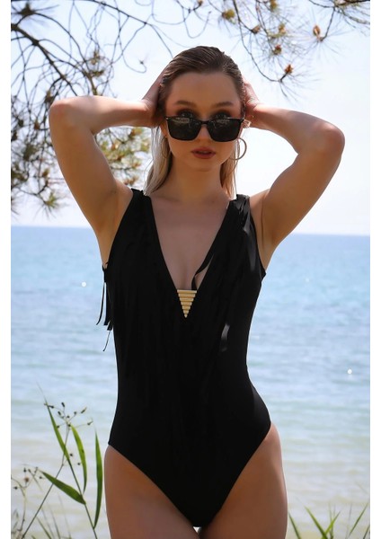 Kadın Püsküllü Mayo Siyah