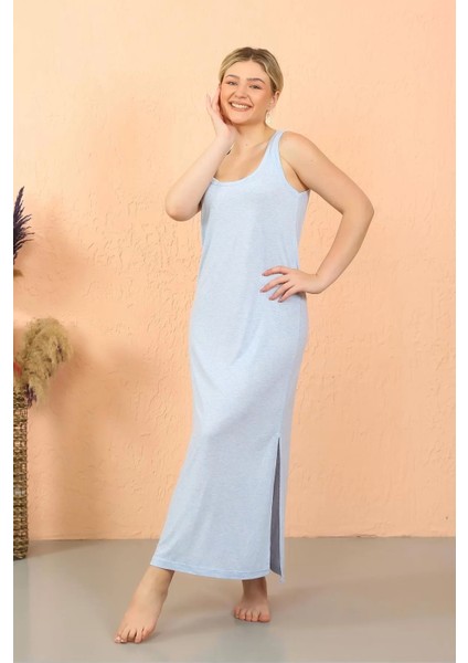 Kadın Kalın Askılı Yırtmaçlı Uzun Gecelik