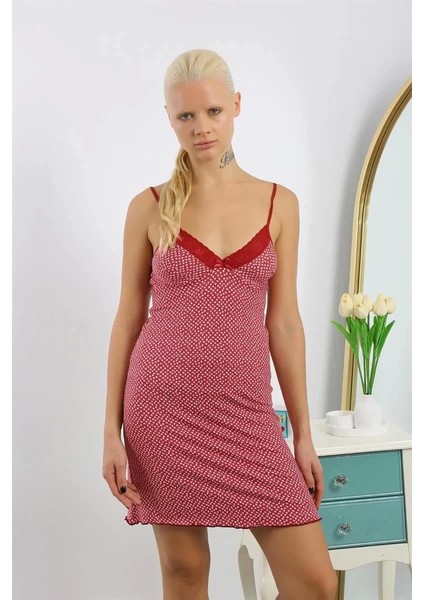 Kadın Penye Desenli Ip Askılı Gecelik indirimleri