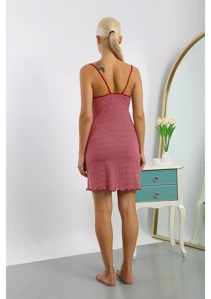 Kadın Penye Desenli Ip Askılı Gecelik