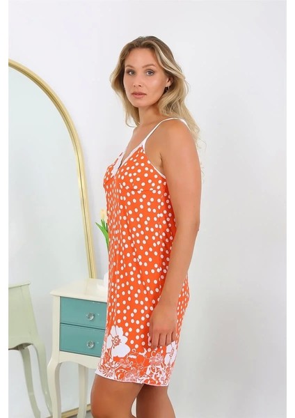 Kadın Pamuk Büyük Beden Ip Askılı Desenli Gecelik Turuncu fiyatları