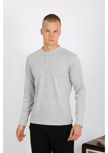 Erkek Penye Uzun Kol Pijama Takımı Gri fırsatları