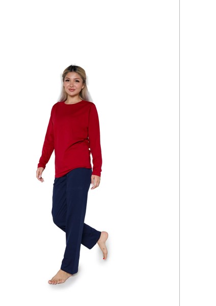 Kadın Uzun Kol Penye Pijama Takımı Bordo fiyatları