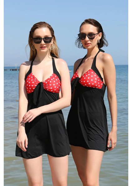 Kadın Likralı Şortlu Fiyonklu Elbise Mayo Kırmızı fiyatları