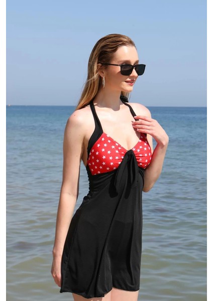 Kadın Likralı Şortlu Fiyonklu Elbise Mayo Kırmızı modelleri