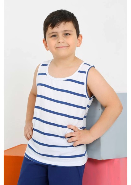 Erkek Çocuk Sıfır Kol Şortlu Beyaz Penye Pijama Takımı modelleri