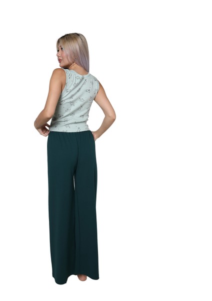 Kadın Kalın Askılı Body Bol Paça Pantolon 2`li Takım Su Yeşili fiyatları
