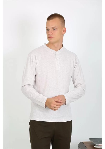 Erkek Penye Uzun Kol Pijama Takımı Ekru