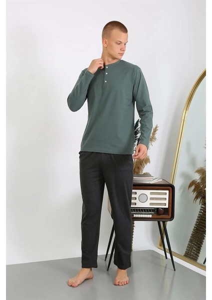 Erkek Penye Uzun Kol Pijama Takımı Haki indirimleri