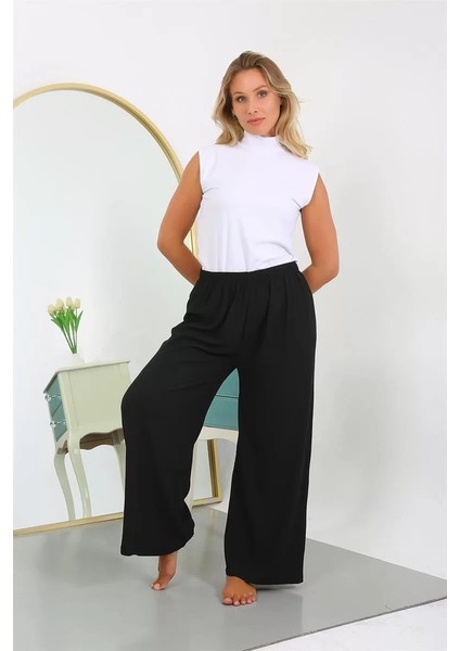 Kadın Büyük Beden Bürümcük Pantolon Siyah