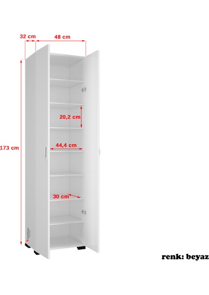 Ofis Dolabı Sekiz Raflı Cok Amaclı Dolap Mutfak Dolabı Banyo Dolabı