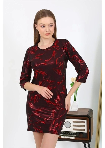 Kadın Micro Kumaş Mini Parlak Elbise Kırmızı