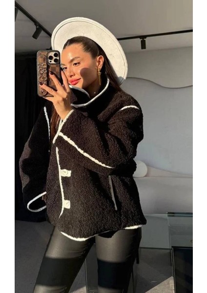 Kadın Peluş Kürk Görünümlü Düğme Detaylı Mont fiyatları