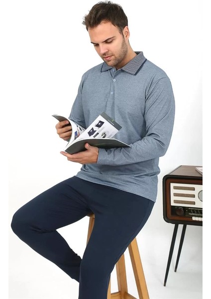 Erkek Polo Yaka Uzun Kol Penye Pijama Takımı Gri fiyatları
