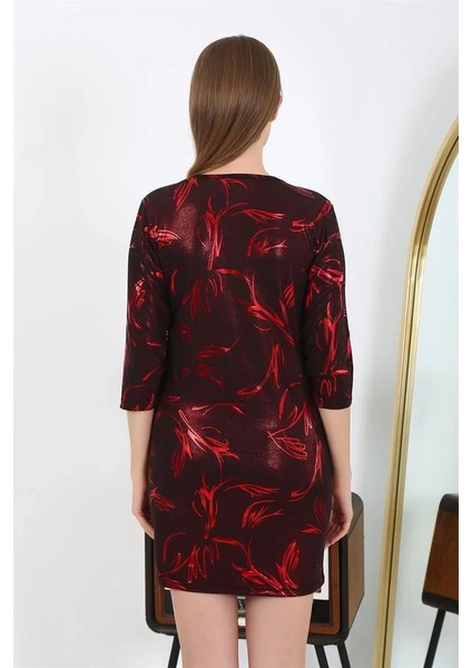 Kadın Micro Kumaş Mini Parlak Elbise Kırmızı