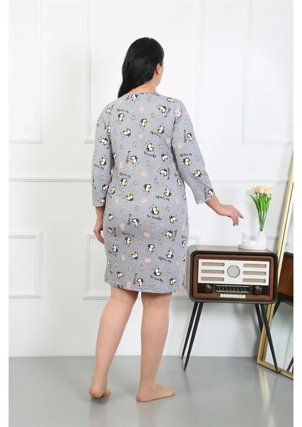 Kadın Büyük Beden Penye Gecelik Ev Elbisesi Gri fırsatları