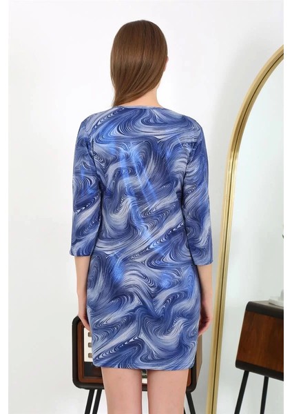 Kadın Micro Kumaş Mini Parlak Elbise 7420 Mavi indirimleri