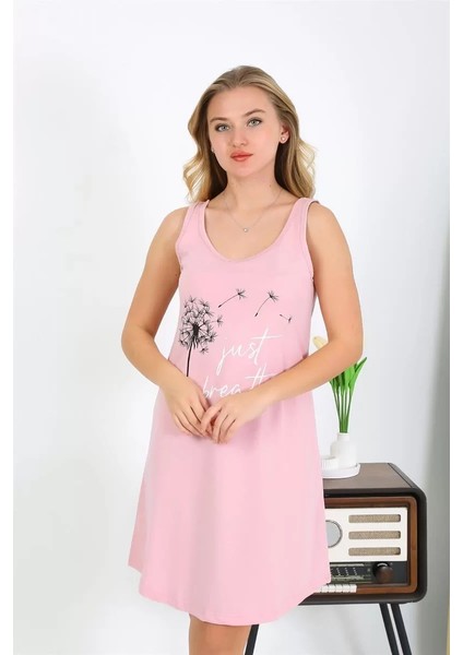 Kadın Kalın Askılı Penye Gecelik Pembe