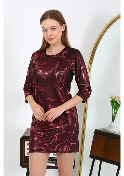 Kadın Micro Kumaş Mini Parlak Elbise Bordo fırsatları