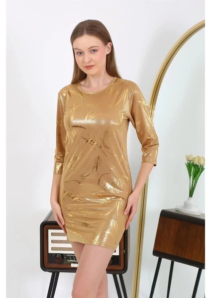 Kadın Micro Kumaş Mini Parlak Elbise Sarı fırsatları