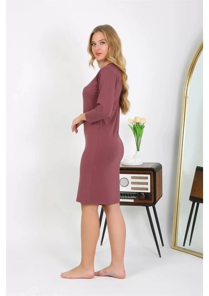 Pamuk Ev Elbisesi Tunik Gecelik Mürdüm modelleri