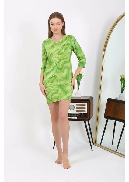 Kadın Micro Kumaş Mini Parlak Elbise Yeşil