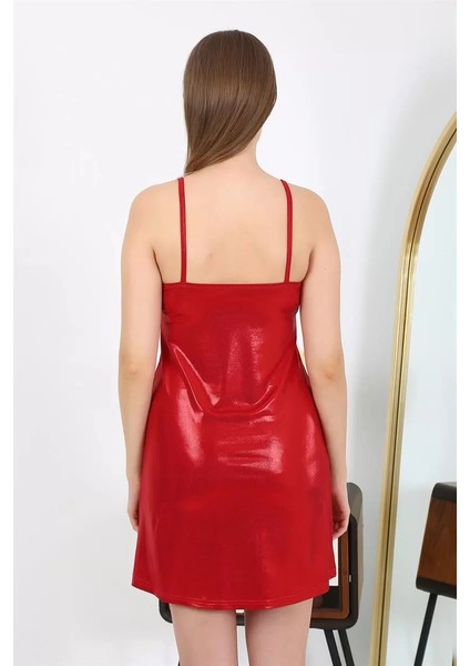 Ip Askılı Micro Kumaş Kısa Parlak Gecelik Ev Giyim Kırmızı