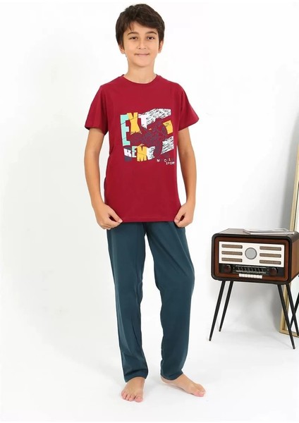 Erkek Çocuk Kısa Kol Penye Pijama Takım Bordo