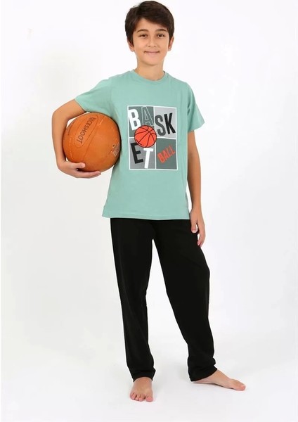 Erkek Çocuk Kısa Kol Penye Pijama Takım Suyeşili