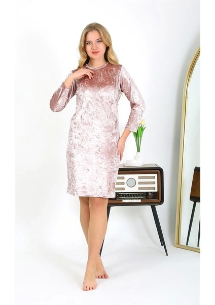 Kadife Ev Elbisesi Tunik Gecelik Pudra fiyatları