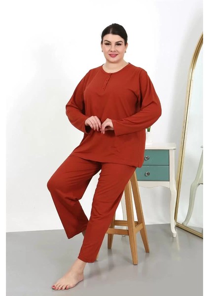 Kadın Büyük Beden Uzun Kol Penye Pijama Takımı Kiremit fiyatları