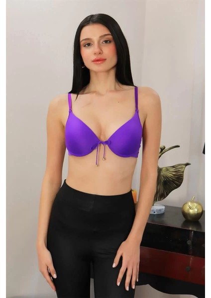 Kadın Destekli Balenli Önden Açılır Dekolteli Sütyen Mor