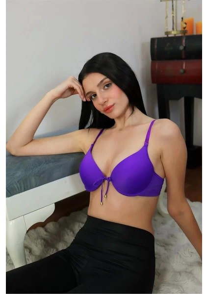 Kadın Destekli Balenli Önden Açılır Dekolteli Sütyen Mor fiyatları