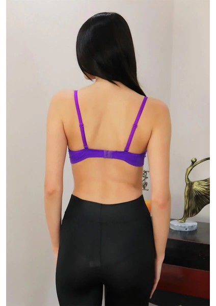 Kadın Destekli Balenli Önden Açılır Dekolteli Sütyen Mor