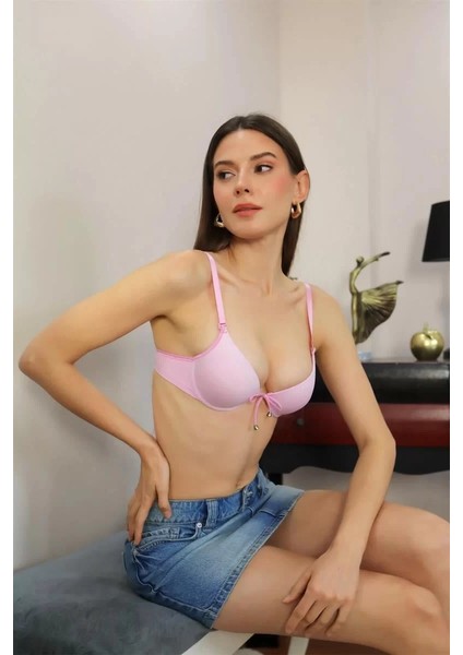 Kadın Destekli Balenli Önden Açılır Dekolteli Sütyen Lila