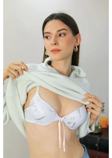 Kadın Destekli Balenli Desenli Sütyen Beyaz modelleri