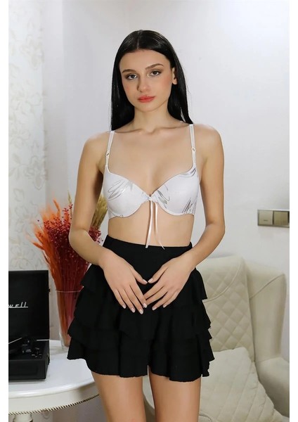 Kadın Destekli Balenli Desenli Sütyen Beyaz
