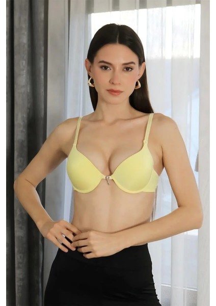 Kadın Destekli Balenli Taş Detaylı Sütyen Sarı modelleri