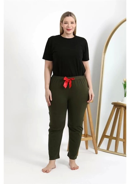 Kadın Pamuklu Büyük Beden Alt Pijama Haki