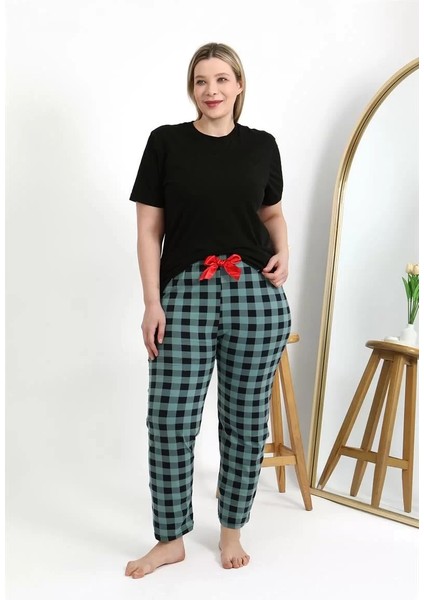 Kadın Pamuklu Büyük Beden Alt Pijama Turkuaz