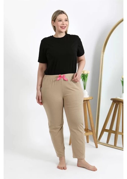 Kadın Pamuklu Büyük Beden Alt Pijama Bej