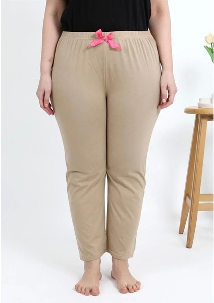 Kadın Pamuklu Büyük Beden Alt Pijama Bej