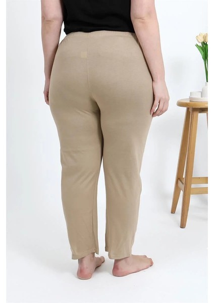 Kadın Pamuklu Büyük Beden Alt Pijama Bej