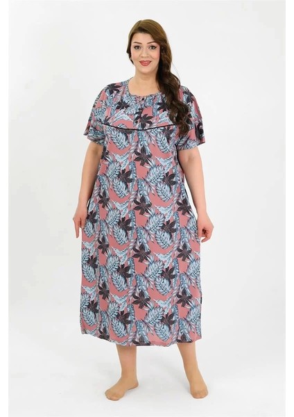 Kadın Büyük Beden Kısa Kol Somon Anne Gecelik modelleri