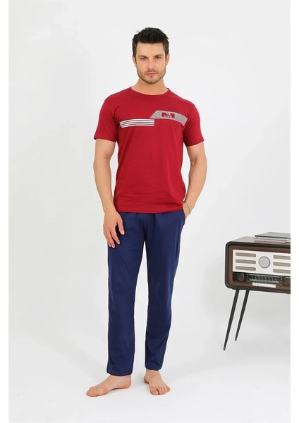 Erkek Pamuk Kısa Kol Pijama Takım Bordo fırsatları
